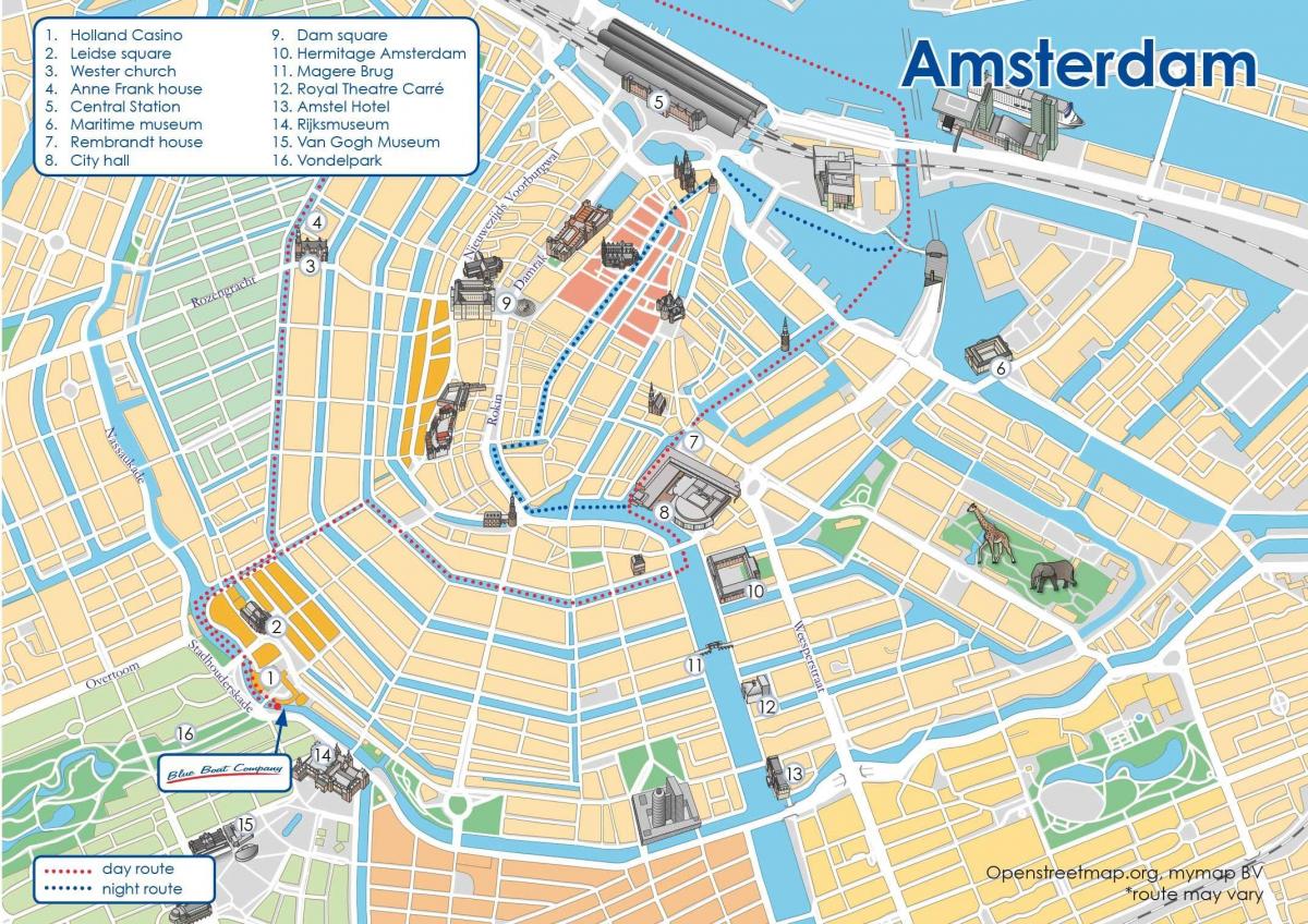 mapa Amsterdam canal loď trasu