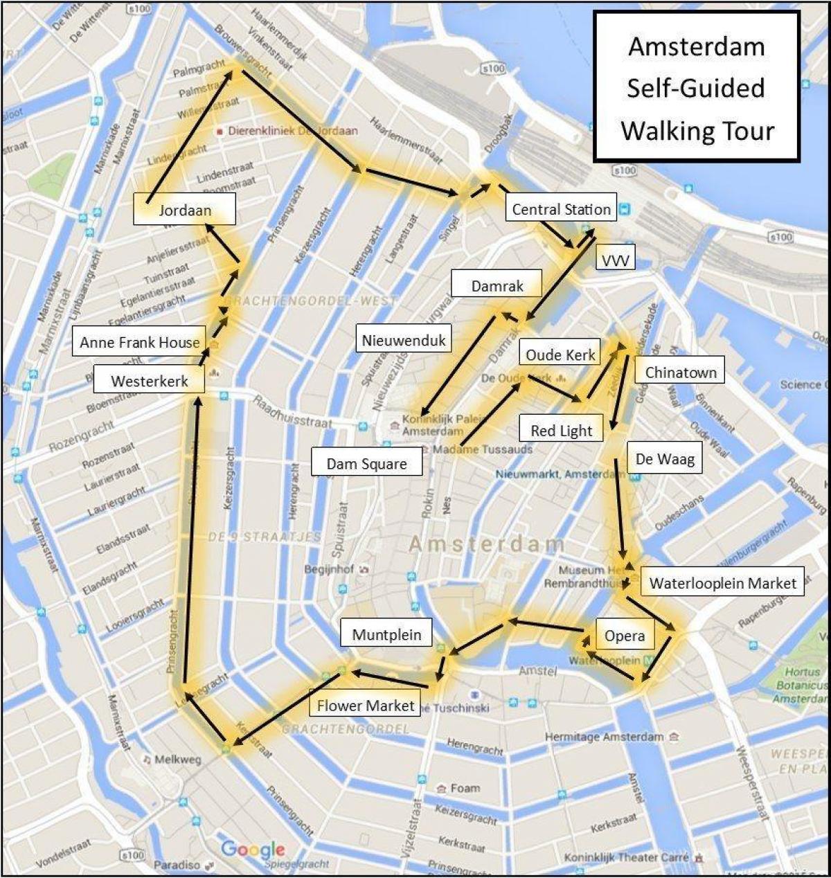 Amsterdam pěší turistické mapy