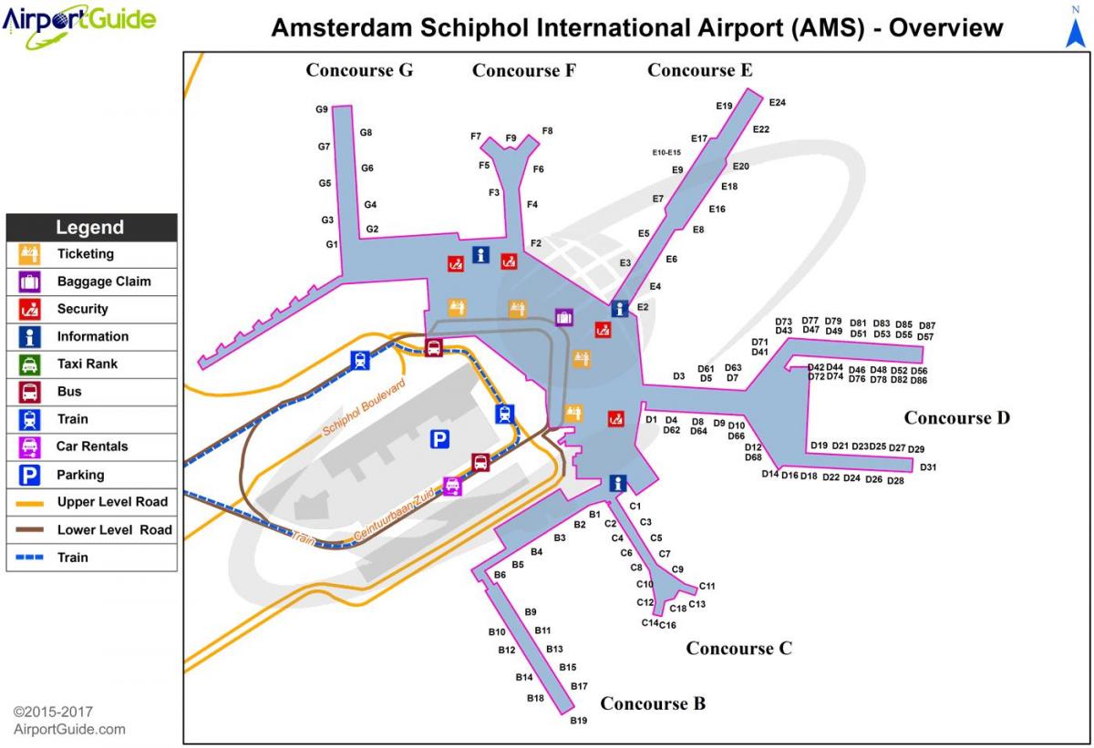 Amsterodamské mezinárodní letiště mapě