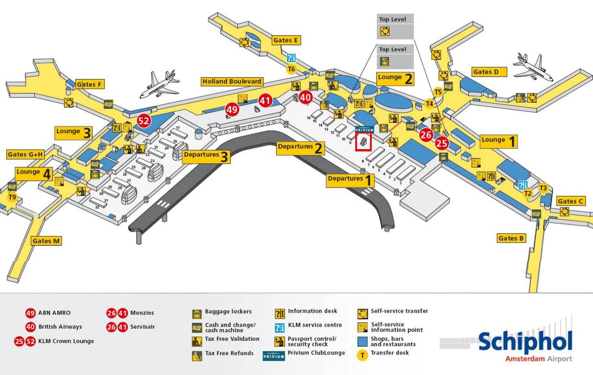 letiště schiphol mapě klm