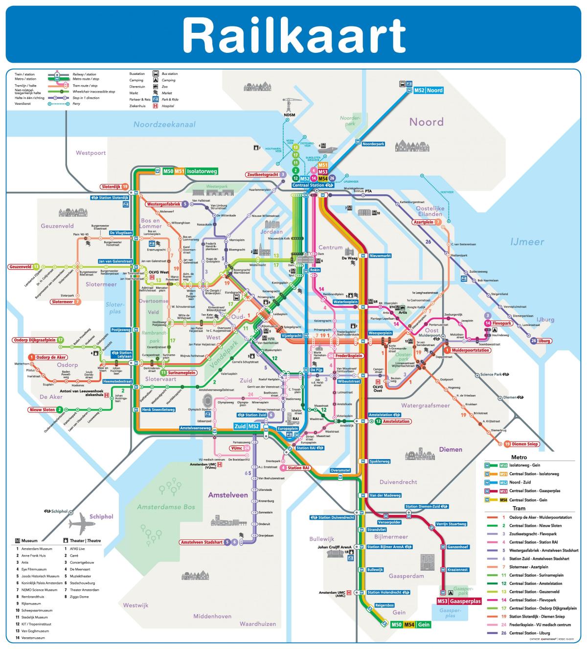 Amsterdam tramvajové a metro mapa