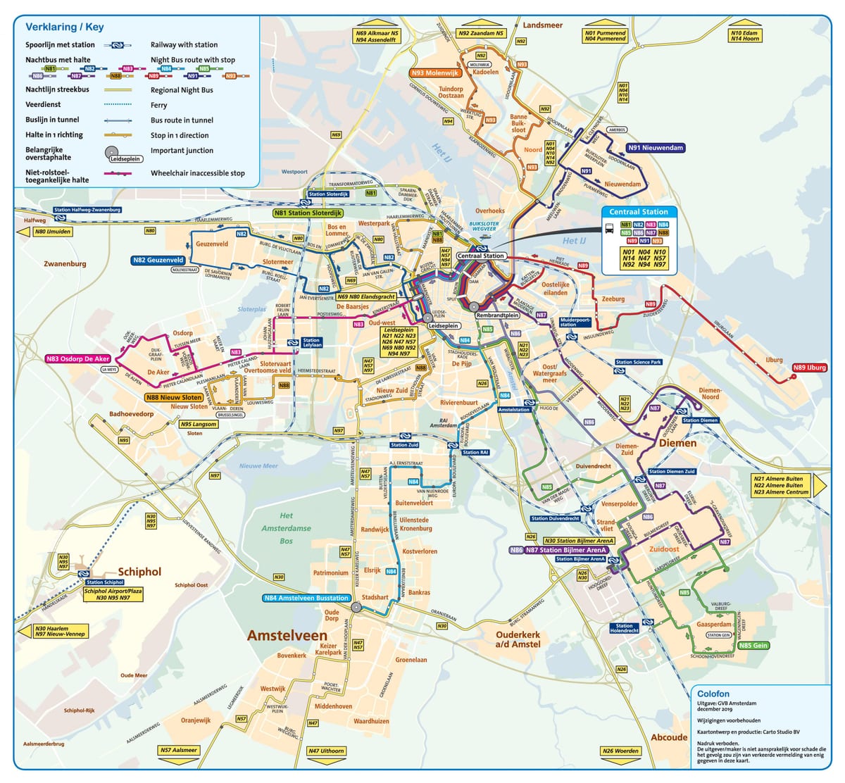 noční autobus Amsterdam mapě