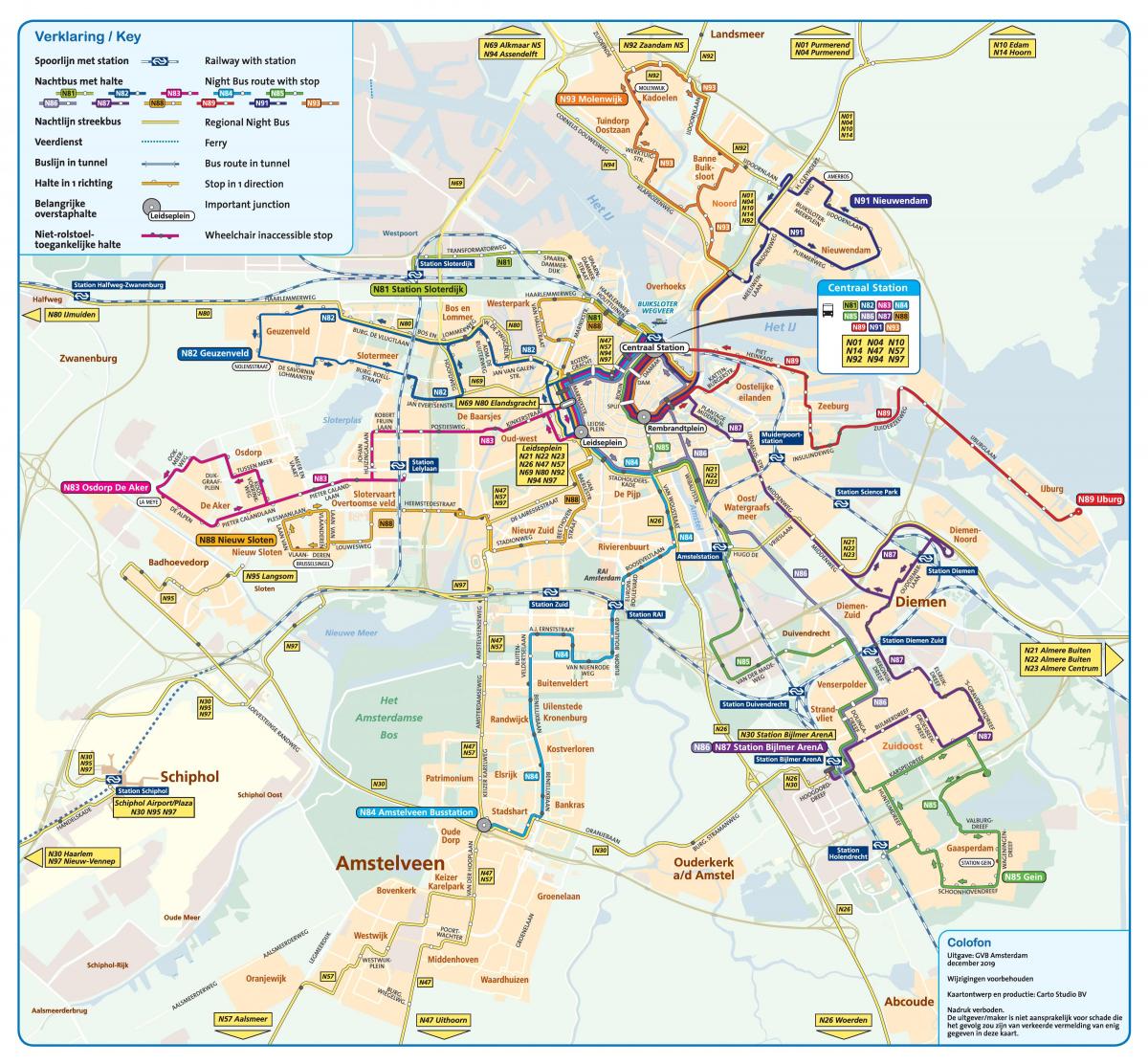 noční autobus Amsterdam mapě