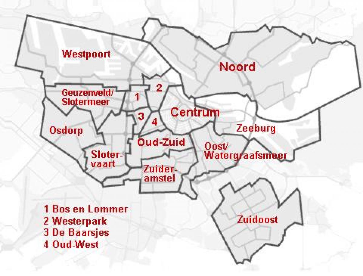čtvrtí v Amsterdamu mapě