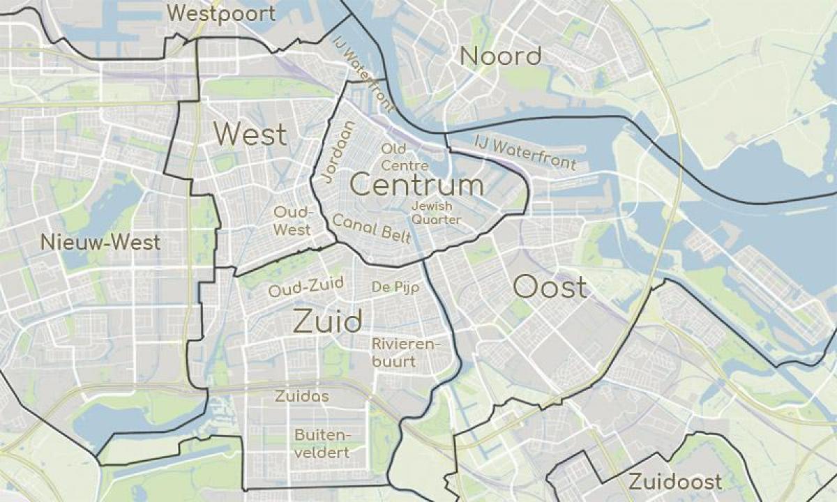 mapa Amsterdamu ukazuje okresů