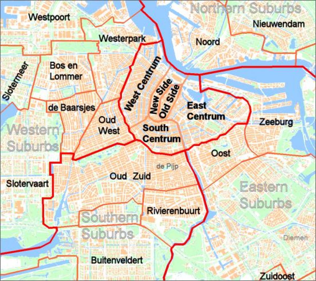 mapa Amsterdam předměstí