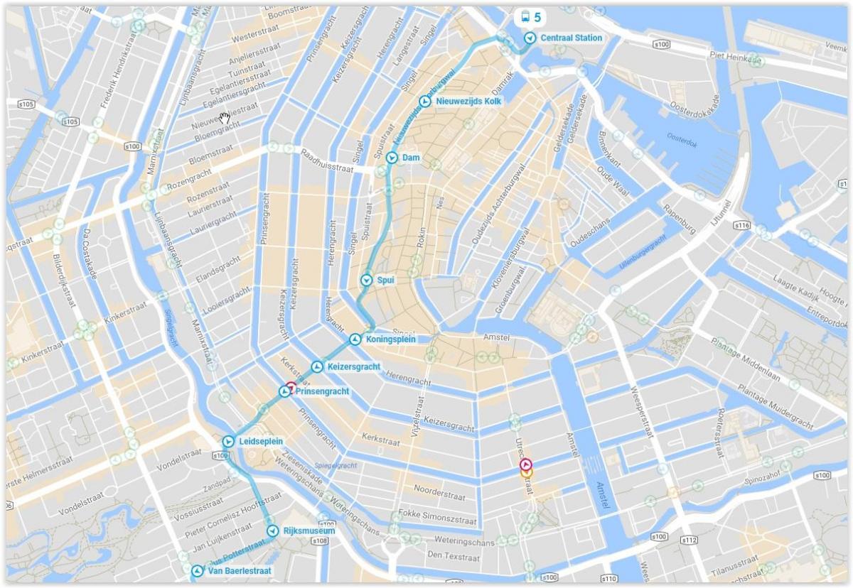 tramvaj 5 Amsterdamu mapa trasy