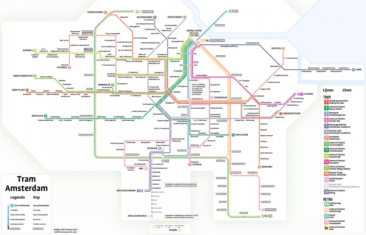 mapa tramvajové Amsterdam