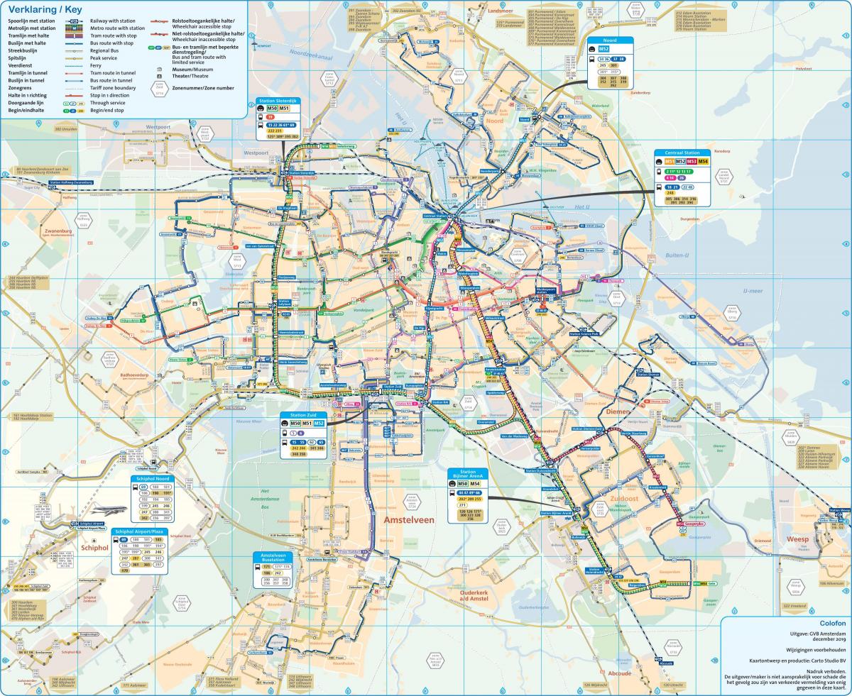 mapa Amsterdam veřejné dopravy