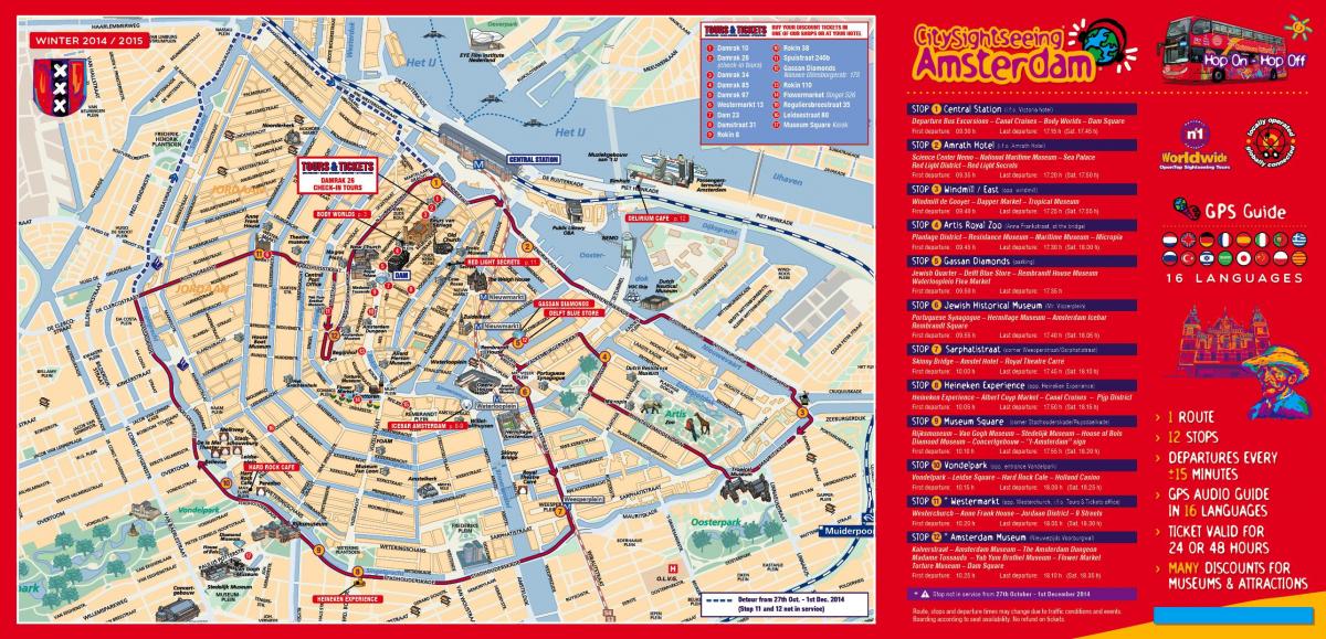 Amsterdam hop on hop off bus mapa