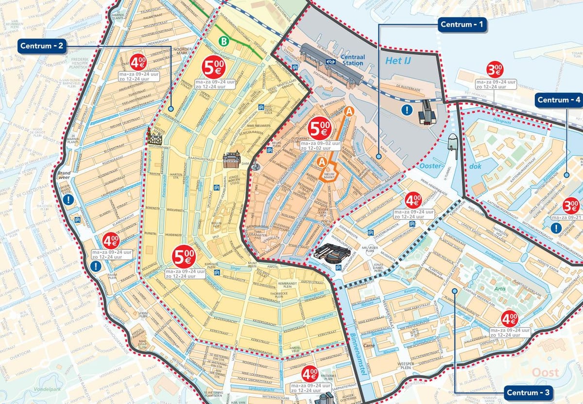Amsterdam parkovací zóny mapě