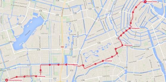 tramvaj 2 Amsterdam mapa trasy