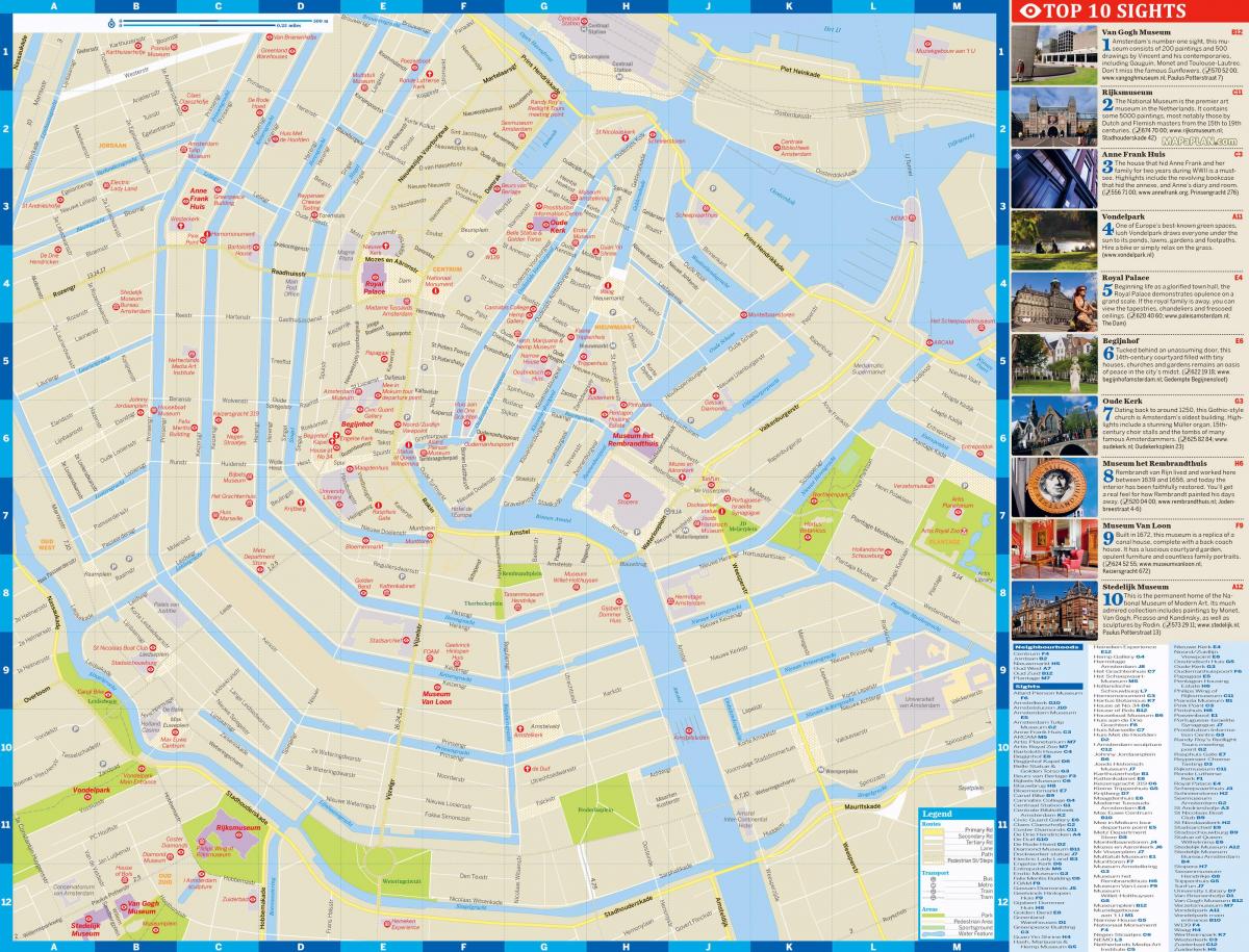 Amsterdam-mapa s turistických atrakcí