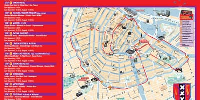 Amsterdam hop on hop off bus tour mapě