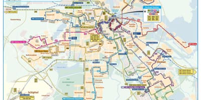 Noční autobus Amsterdam mapě