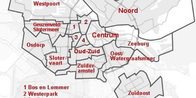 Čtvrtí v Amsterdamu mapě