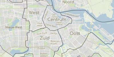 Mapa Amsterdamu ukazuje okresů
